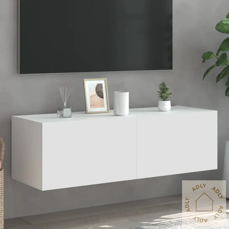 Vegghengt Tv-Benk Med Led Hvit 100X35X31 Cm