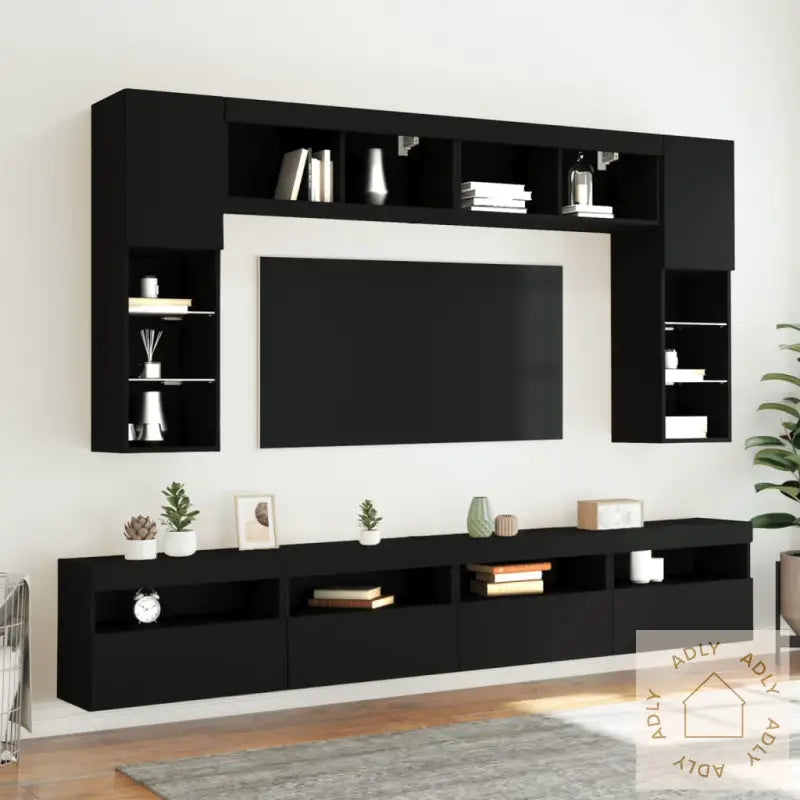 Vegghengt Tv-Benk Med Led Svart 60X30X40 Cm