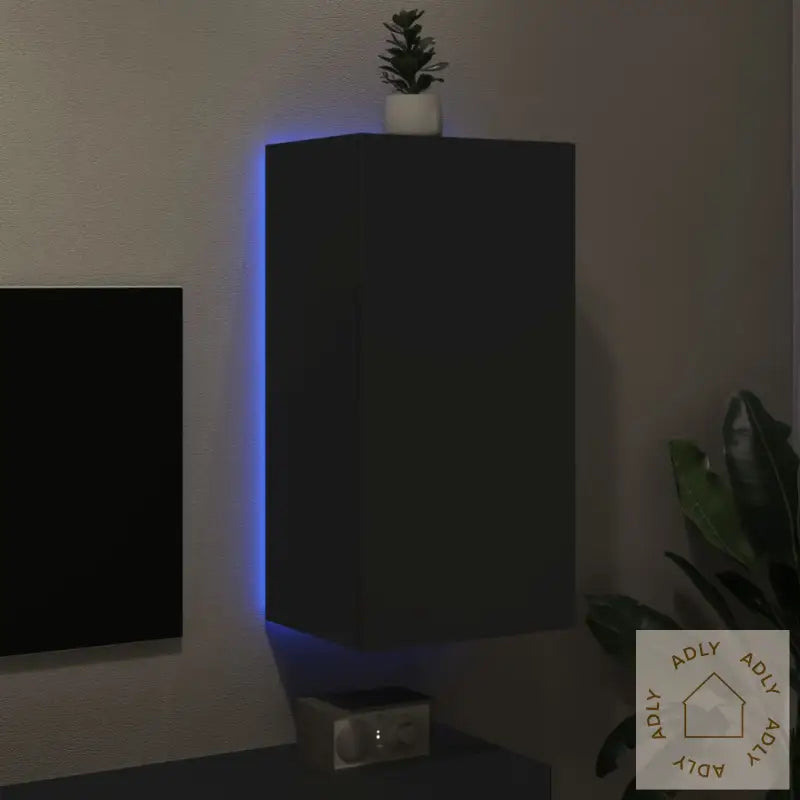 Vegghengt Tv-Benk Med Led Svart 40,5X35X80 Cm