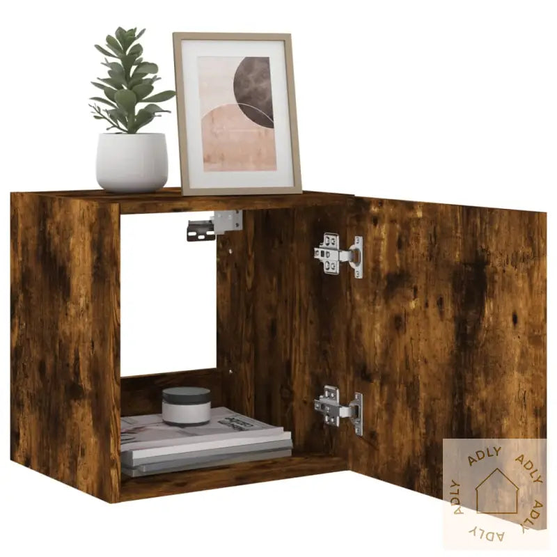 Vegghengte Tv-Benker Med Led-Lys 2 Stk Røkt Eik 40,5X35X40 Cm