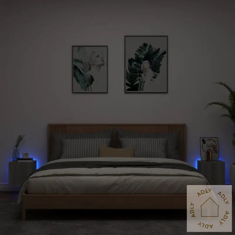 Vegghengte Tv-Benker Med Led-Lys 2 Stk Grå Sonoma 30,5X35X30 Cm