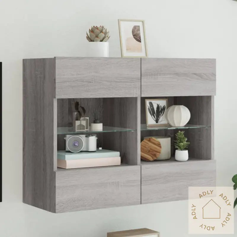 Vegghengt Tv-Benk Med Led Grå Sonoma 78,5X30X60,5 Cm