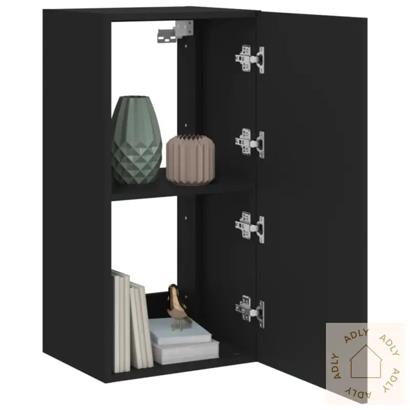 Vegghengt Tv-Benk Med Led Svart 40,5X35X80 Cm