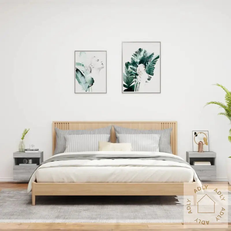 Vegghengte Tv-Benker Med Led-Lys 2 Stk Grå Sonoma 40X30X40 Cm