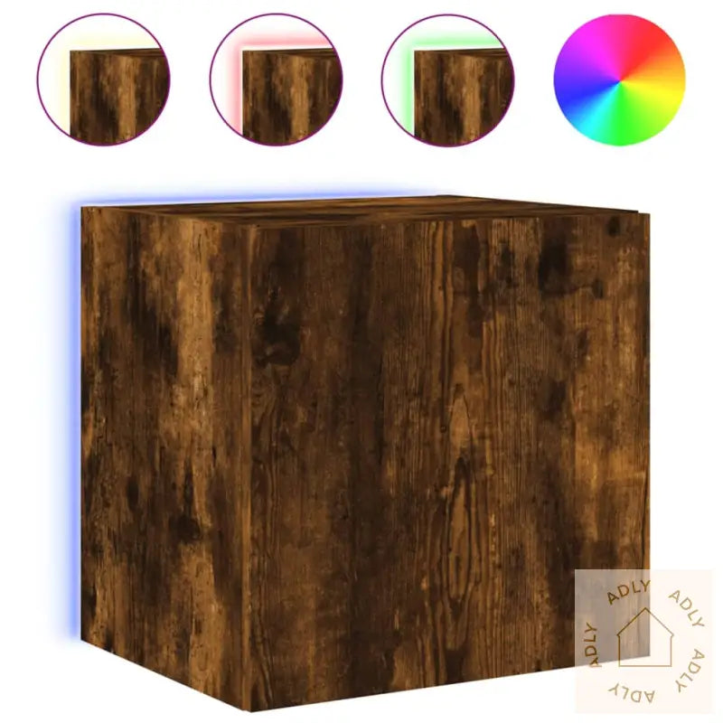 Vegghengte Tv-Benker Med Led-Lys 2 Stk Røkt Eik 40,5X35X40 Cm