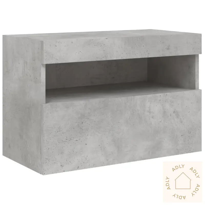 Vegghengt Tv-Benk Med Led-Lys Betonggrå 60X30X40 Cm