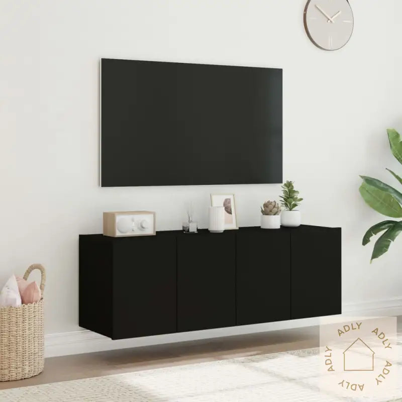 Vegghengte Tv-Benker Med Led 2 Stk Svart 60X35X41 Cm