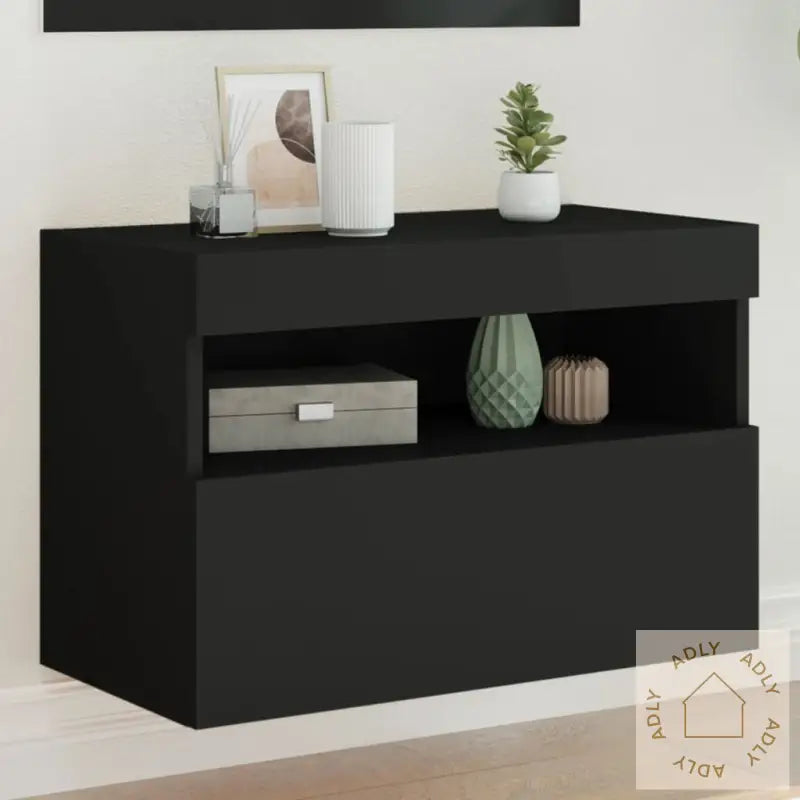 Vegghengt Tv-Benk Med Led Svart 60X30X40 Cm