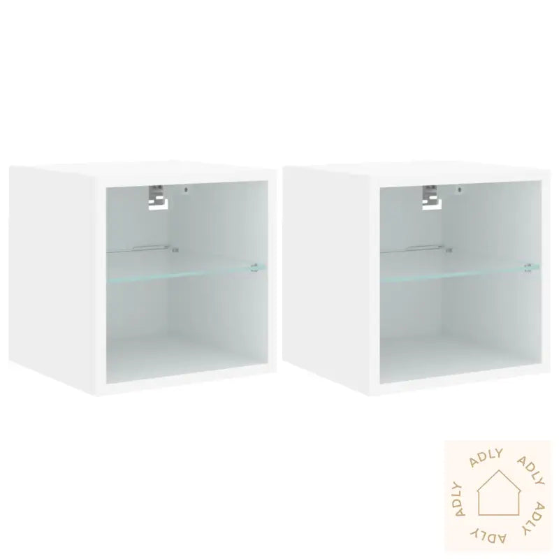 Vegghengt Tv-Benk Med Led 2 Stk Hvit 30X28,5X30 Cm