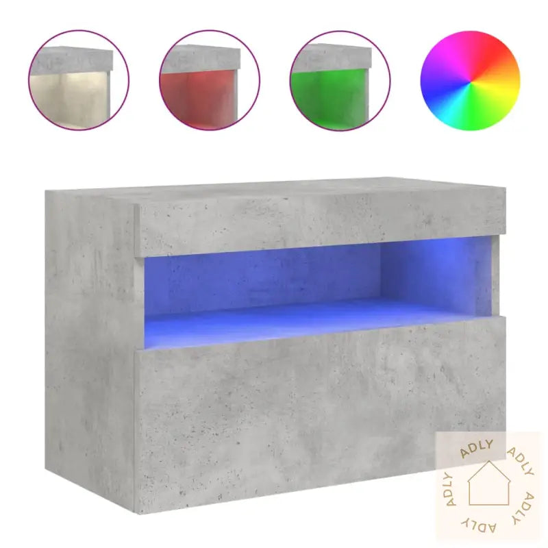 Vegghengt Tv-Benk Med Led-Lys Betonggrå 60X30X40 Cm