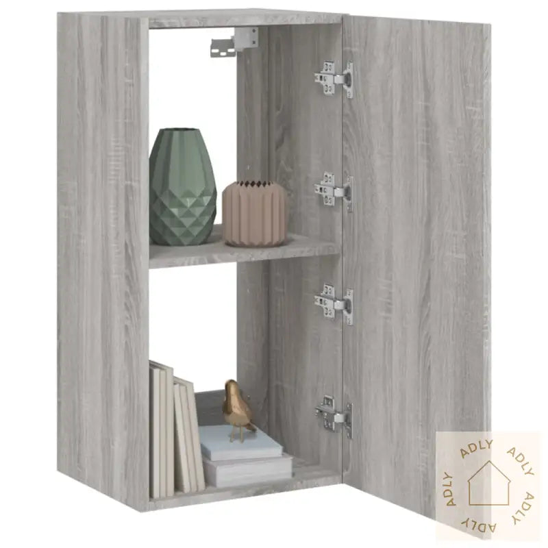 Vegghengt Tv-Benk Med Led-Lys Grå Sonoma 40,5X35X80 Cm