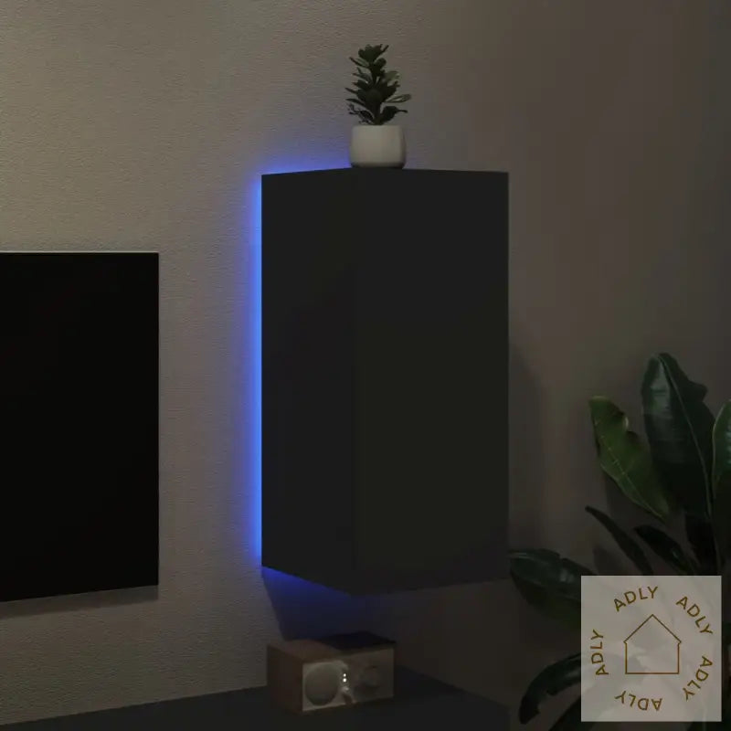 Vegghengt Tv-Benk Med Led Svart 30,5X35X70 Cm