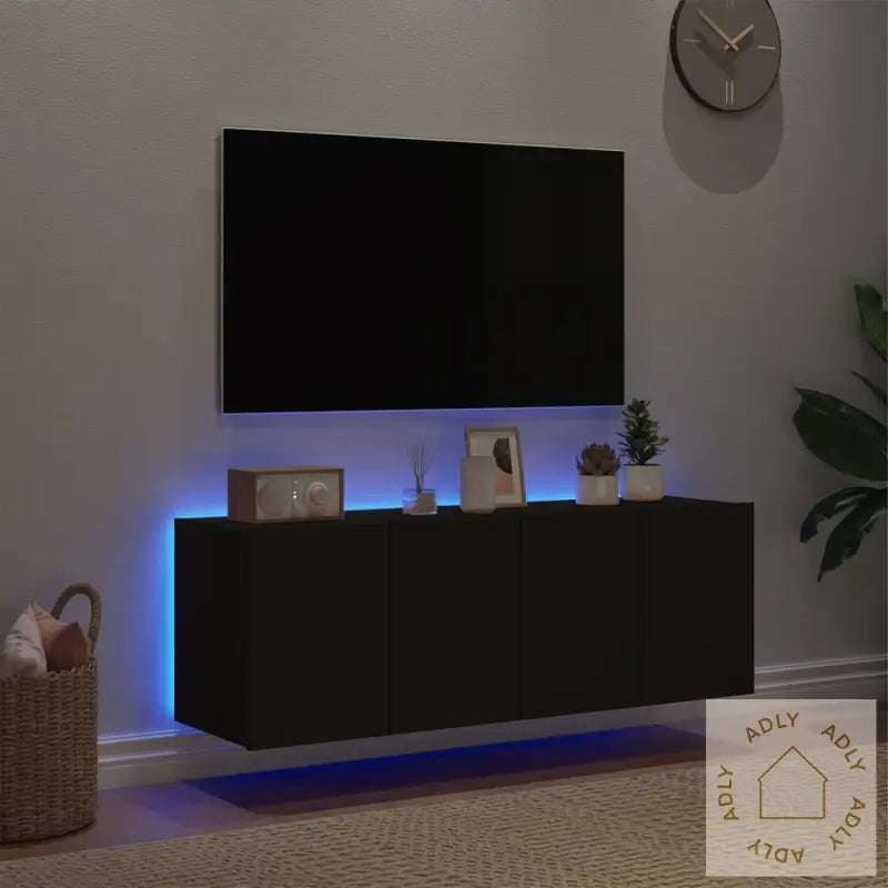 Vegghengte Tv-Benker Med Led 2 Stk Svart 60X35X41 Cm