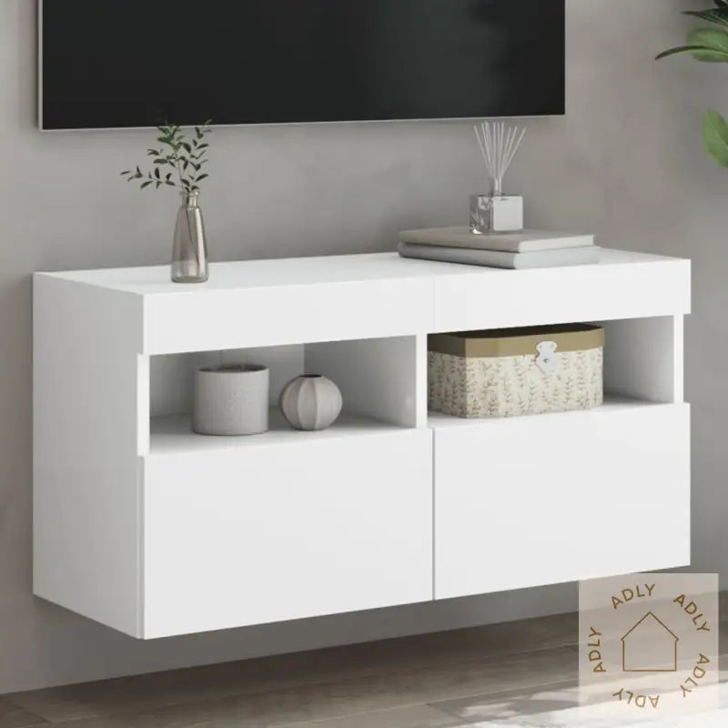 Vegghengt Tv-Benk Med Led Hvit 80X30X40 Cm