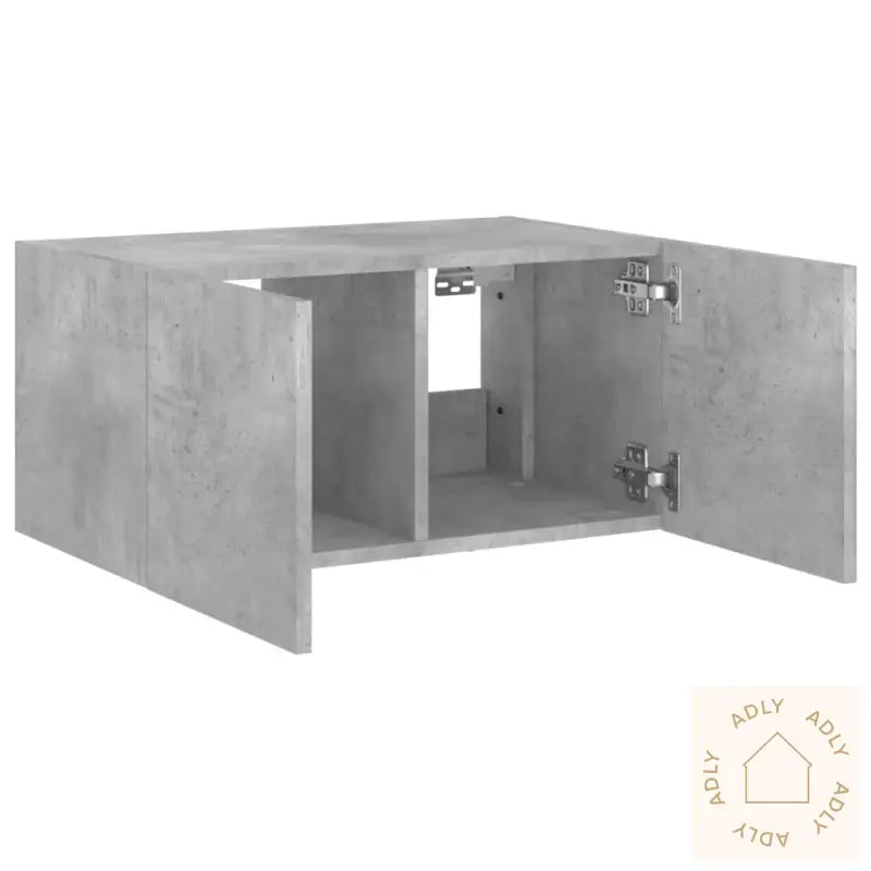 Vegghengt Tv-Benk Med Led-Lys Betonggrå 60X35X31 Cm