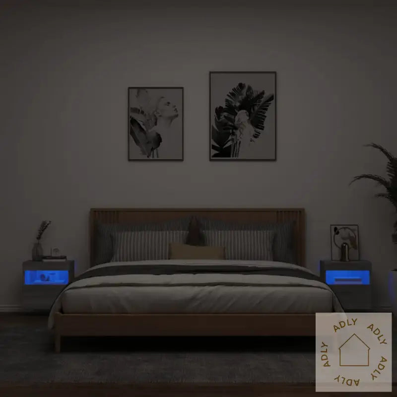 Vegghengte Tv-Benker Med Led-Lys 2 Stk Grå Sonoma 40X30X40 Cm