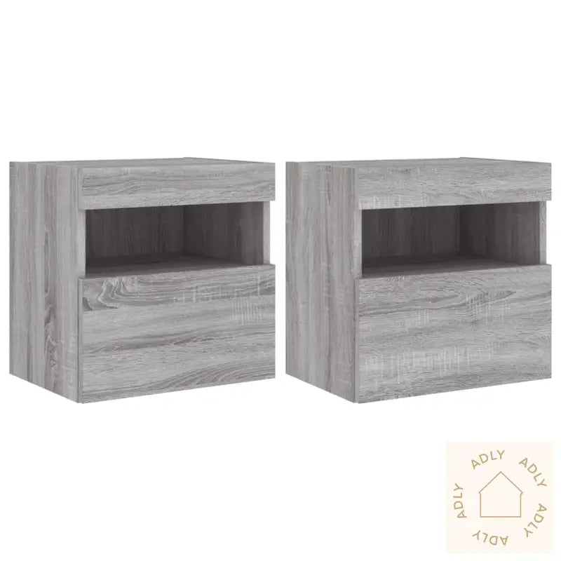 Vegghengte Tv-Benker Med Led-Lys 2 Stk Grå Sonoma 40X30X40 Cm
