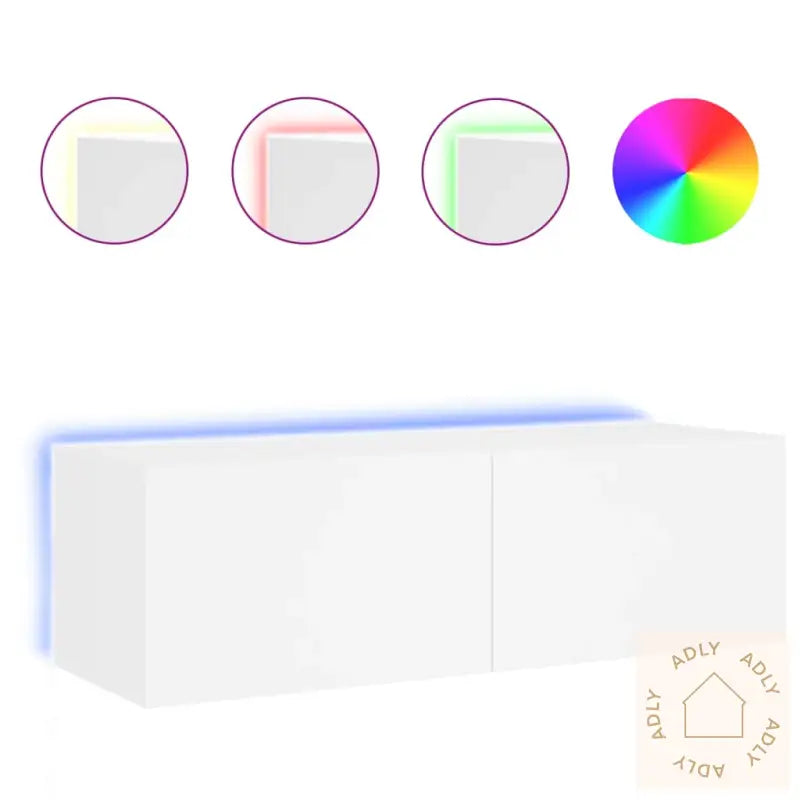 Vegghengt Tv-Benk Med Led Hvit 100X35X31 Cm