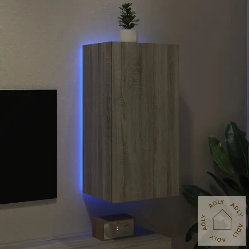 Vegghengt Tv-Benk Med Led-Lys Grå Sonoma 40,5X35X80 Cm