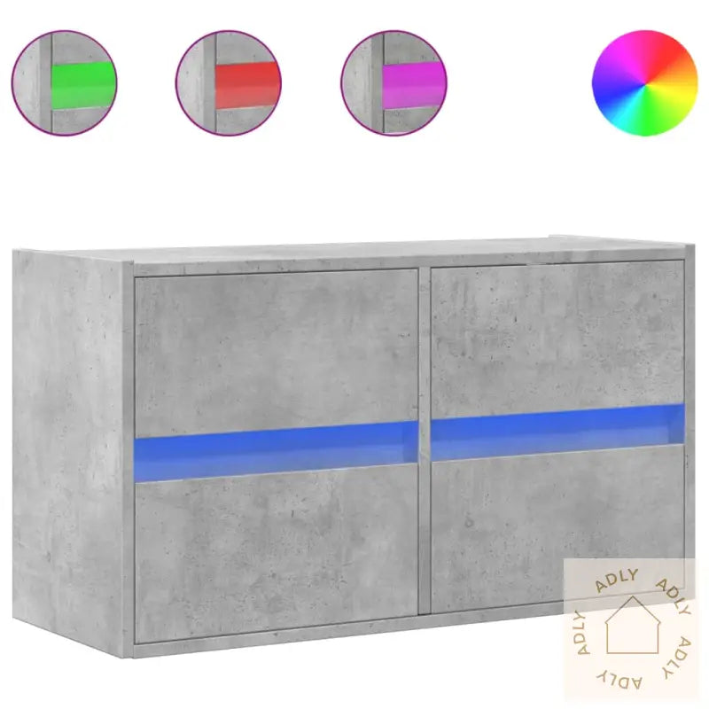 Vegghengt Tv-Benk Med Led-Lys Betonggrå 80X31X45 Cm