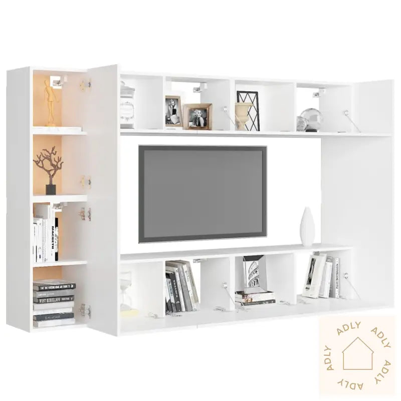 Tv-Benksett 8 Deler Hvit Konstruert Tre