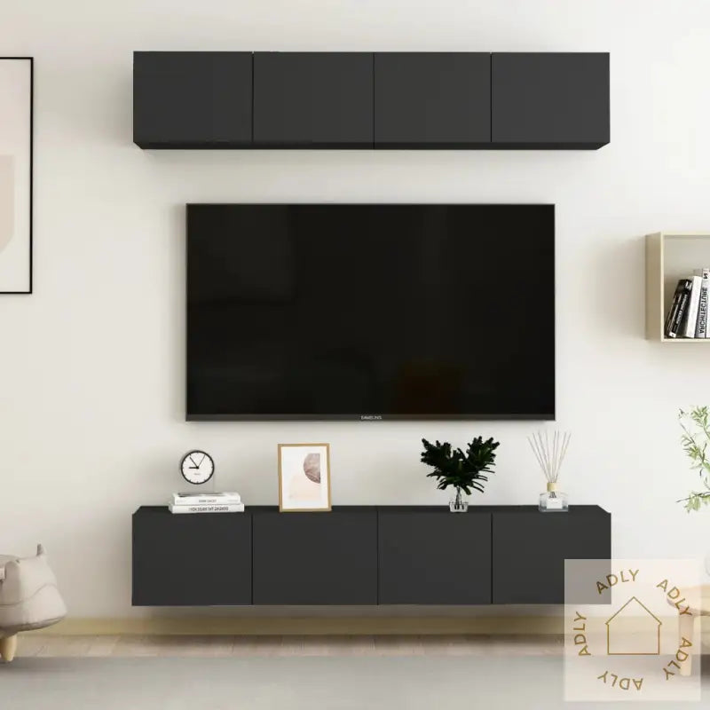 Tv-Benker 4 Stk Svart 80X30X30 Cm Konstruert Tre