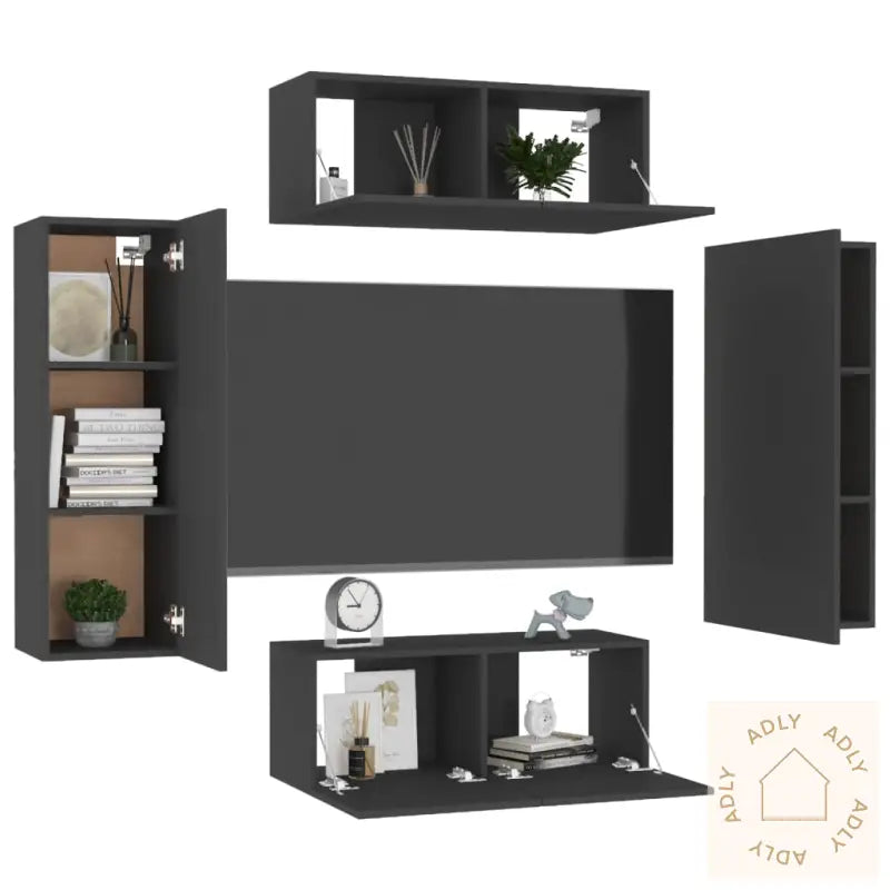 Tv-Benksett 4 Deler Svart Konstruert Tre