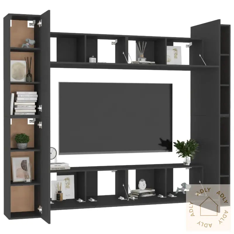 Tv-Benksett 8 Deler Svart Konstruert Tre