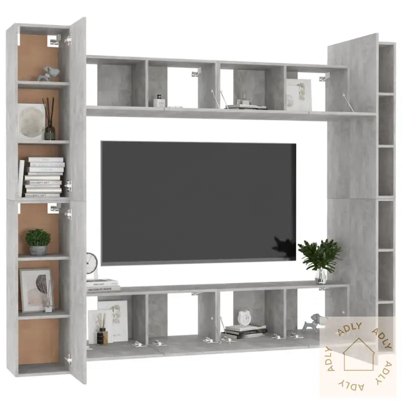 Tv-Benksett 8 Deler Betonggrå Konstruert Tre