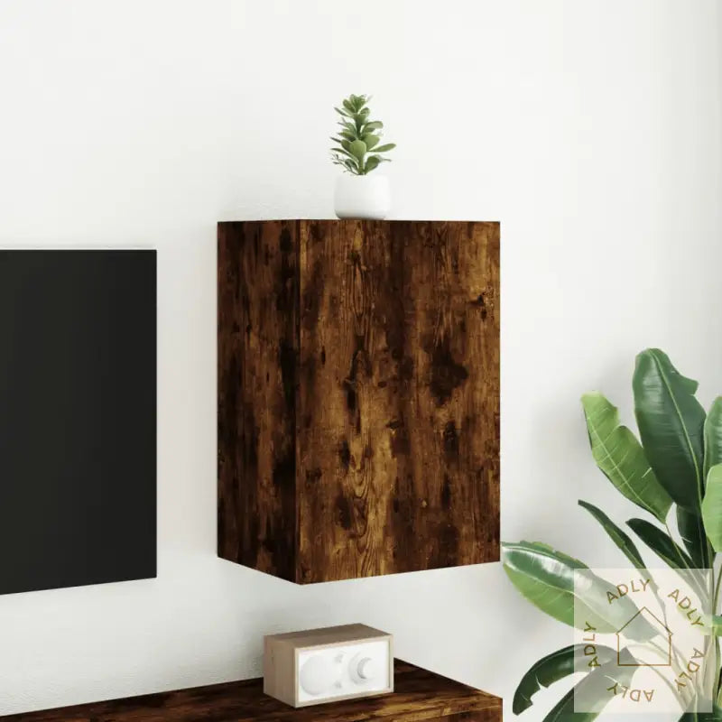 Vegghengt Tv-Benk Røkt Eik 40,5X30X60 Cm Konstruert Tre