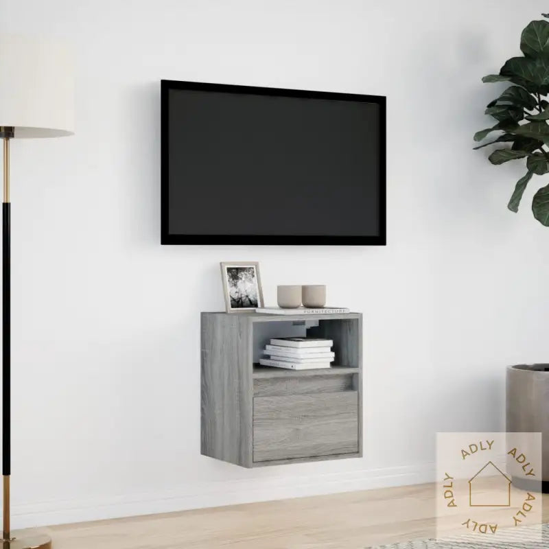 Vegghengt Tv-Benk Med Led Grå Sonoma 41X31X45 Cm