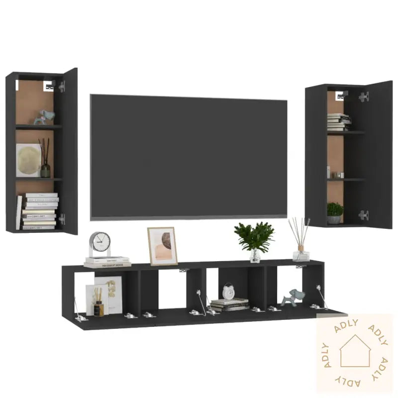Tv-Benksett 4 Deler Svart Konstruert Tre