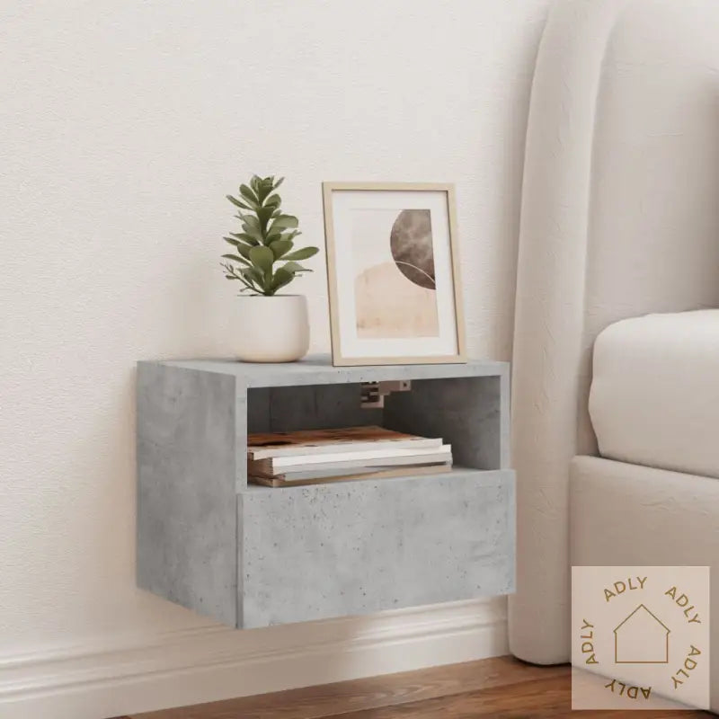 Vegghengt Tv-Benk Betonggrå 40X30X30 Cm Konstruert Tre