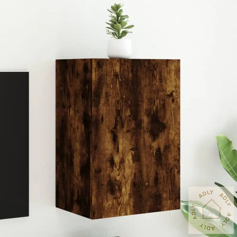 Vegghengt Tv-Benk Røkt Eik 40,5X30X60 Cm Konstruert Tre