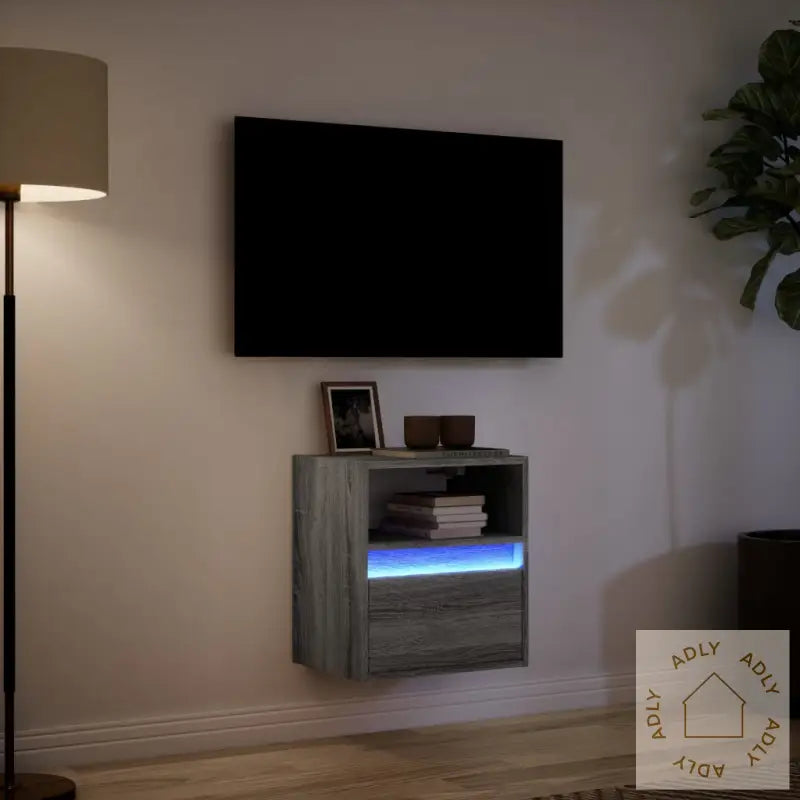 Vegghengt Tv-Benk Med Led Grå Sonoma 41X31X45 Cm
