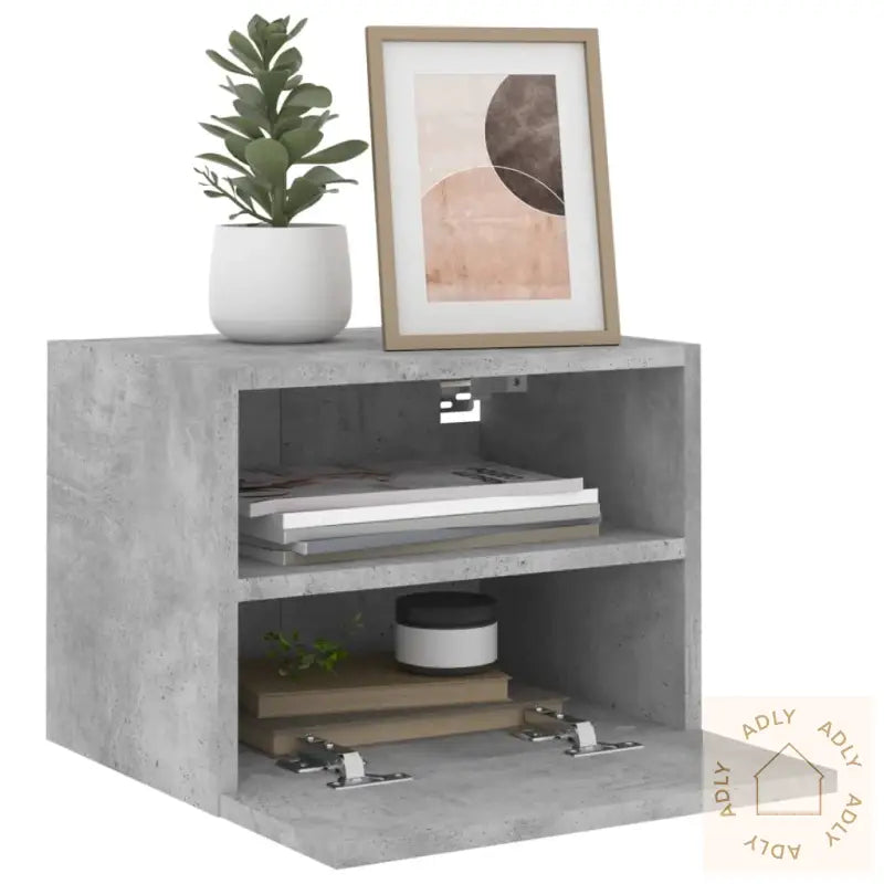 Vegghengt Tv-Benk Betonggrå 40X30X30 Cm Konstruert Tre