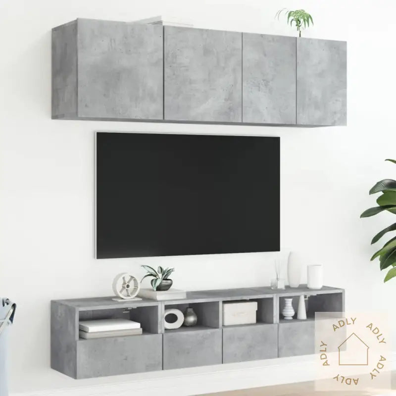 Vegghengt Tv-Benk Betonggrå 40X30X30 Cm Konstruert Tre
