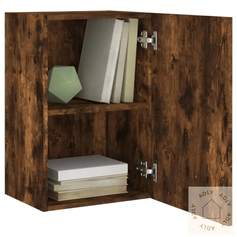 Vegghengt Tv-Benk Røkt Eik 40,5X30X60 Cm Konstruert Tre