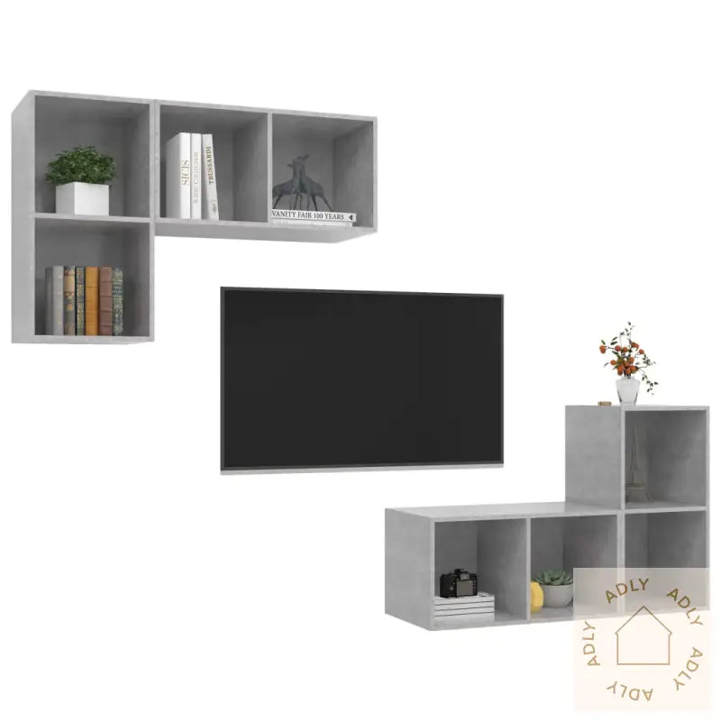 Vegghengte Tv-Benker 4 Stk Betonggrå Konstruert Tre