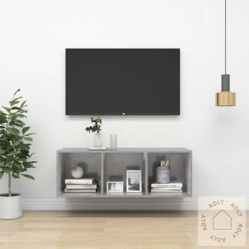Vegghengt Tv-Benk Betonggrå 37X37X107 Cm Sponplate