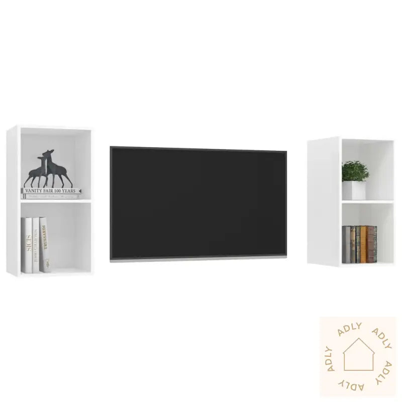 Vegghengte Tv-Benker 2 Stk Hvit Konstruert Tre