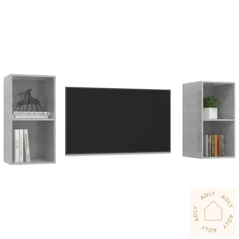 Vegghengte Tv-Benker 2 Stk Betonggrå Konstruert Tre