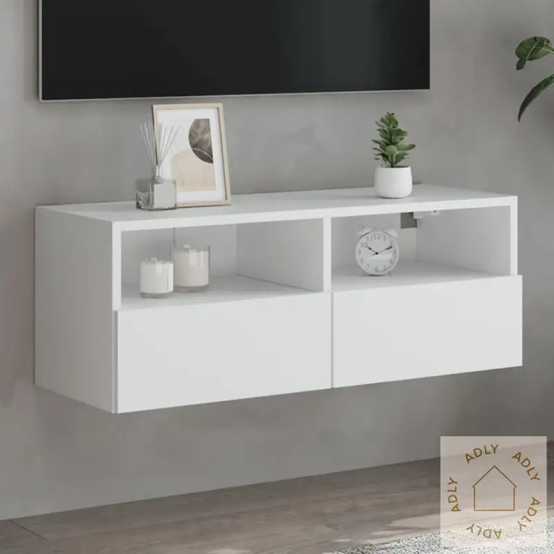 Vegghengt Tv-Benk Hvit 80X30X30 Cm Konstruert Tre