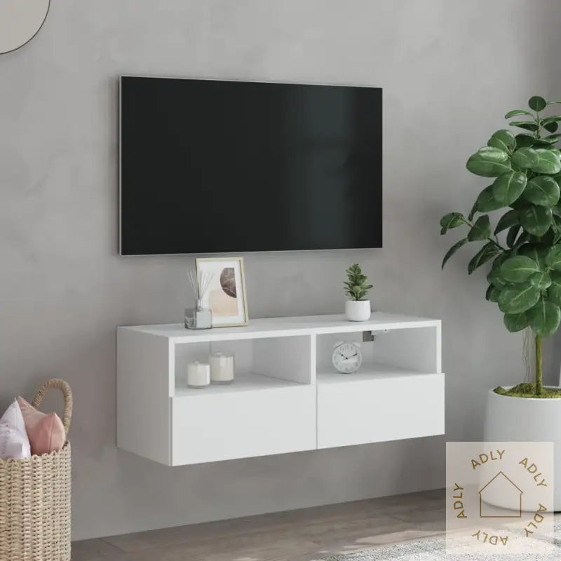 Vegghengt Tv-Benk Hvit 80X30X30 Cm Konstruert Tre