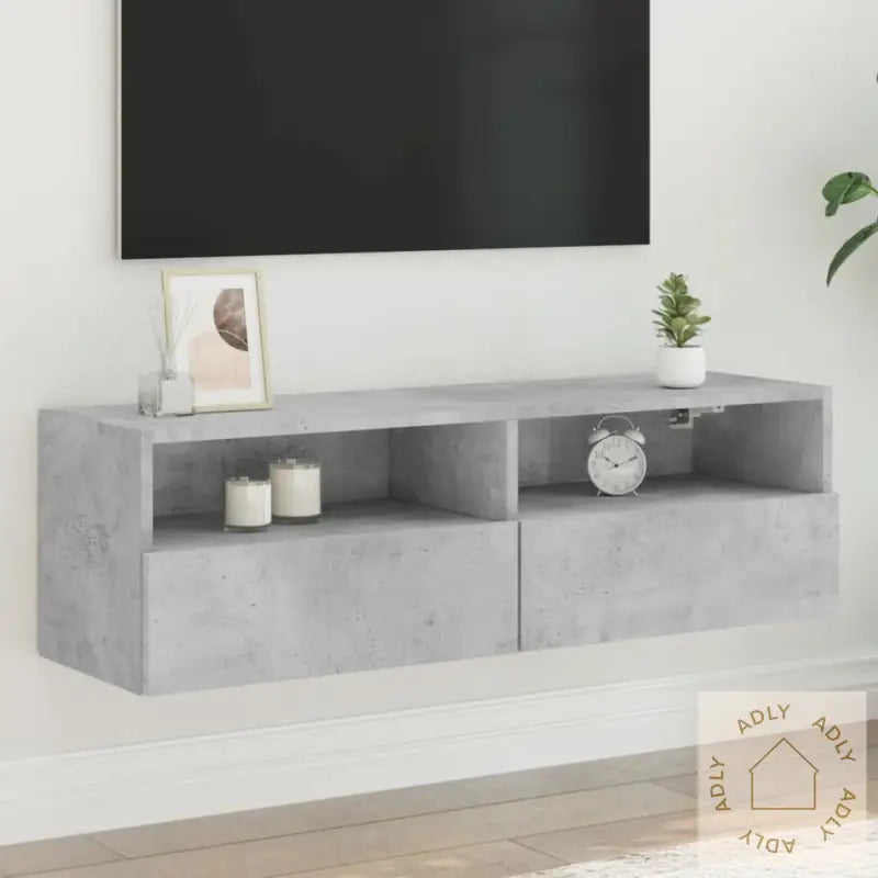 Vegghengt Tv-Benk Betonggrå 100X30X30 Cm Konstruert Tre
