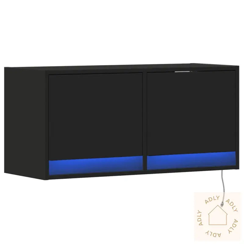 Vegghengt Tv-Benk Med Led Svart 80X31X35 Cm