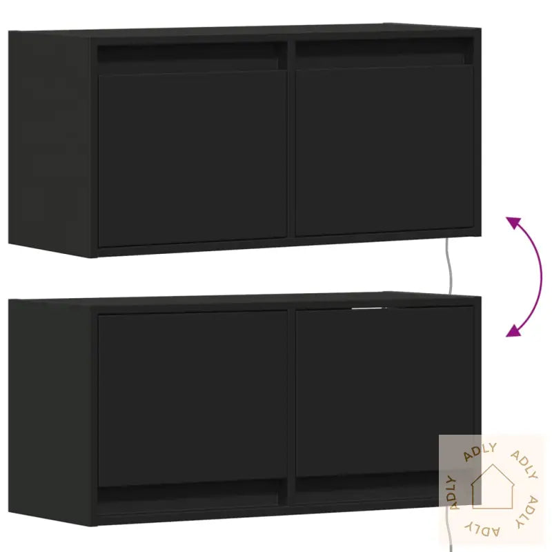 Vegghengt Tv-Benk Med Led Svart 80X31X35 Cm