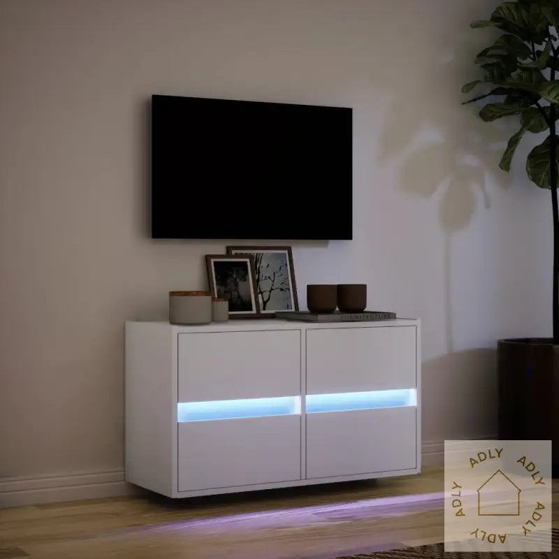 Vegghengt Tv-Benk Med Led Hvit 80X31X45 Cm