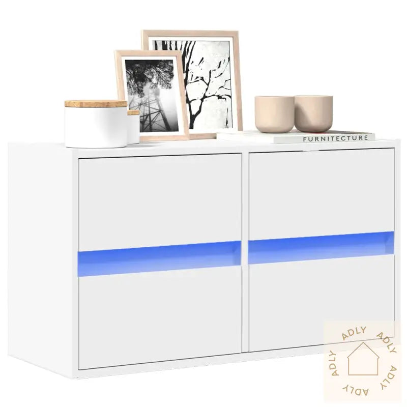 Vegghengt Tv-Benk Med Led Hvit 80X31X45 Cm