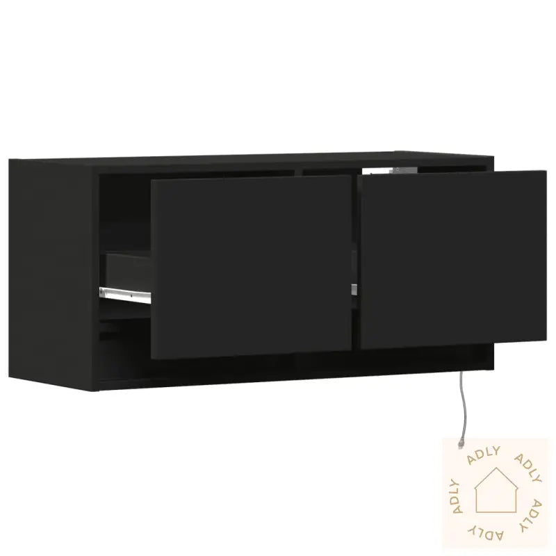 Vegghengt Tv-Benk Med Led Svart 80X31X35 Cm